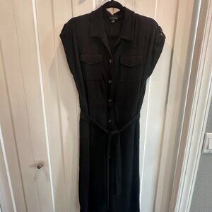 Ann Taylor Black Short Sleeve Button Down Midi Dress